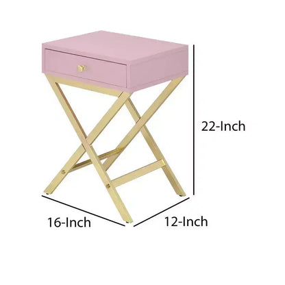 Table d'appoint Royal Hampton en métal avec base croisée, rose et doré