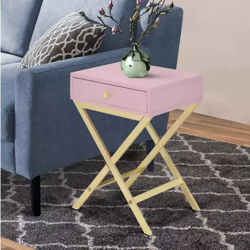 Table d'appoint Royal Hampton en métal avec base croisée, rose et doré