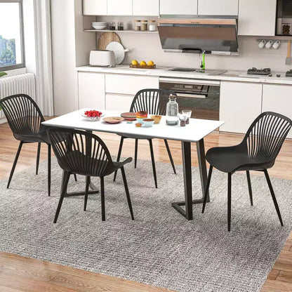 Costway Lot de 4 chaises de salle à manger en plastique avec pieds en métal, dossier ajouré et assise incurvée