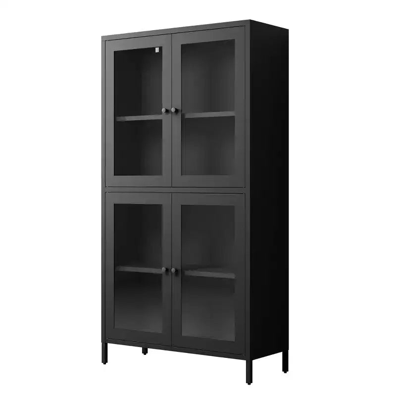 Homy Casa Armoire de rangement classique en métal avec 4 portes vitrées, acier noir