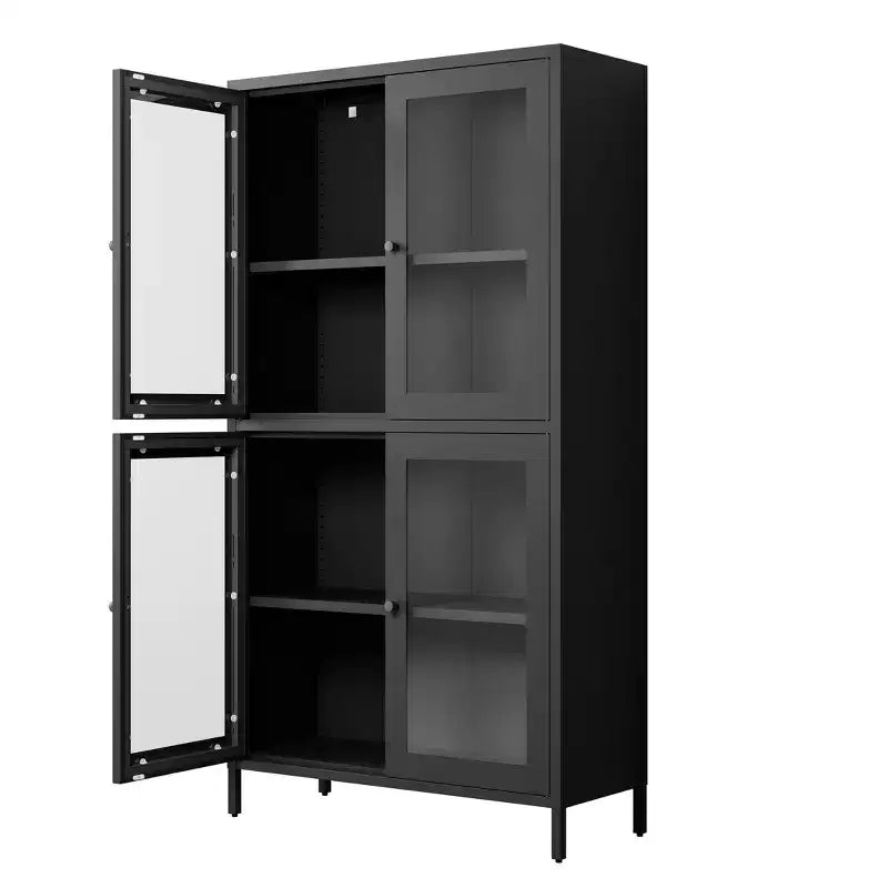 Homy Casa Armoire de rangement classique en métal avec 4 portes vitrées, acier noir
