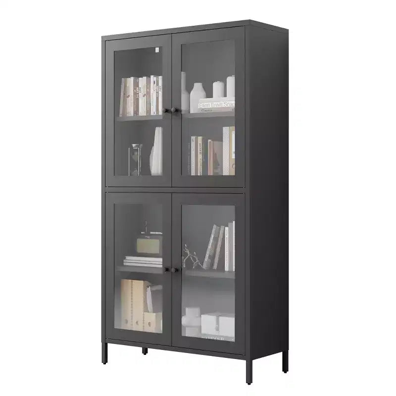 Homy Casa Armoire de rangement classique en métal avec 4 portes vitrées, acier noir