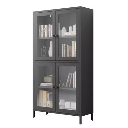 Homy Casa Armoire de rangement classique en métal avec 4 portes vitrées, acier noir