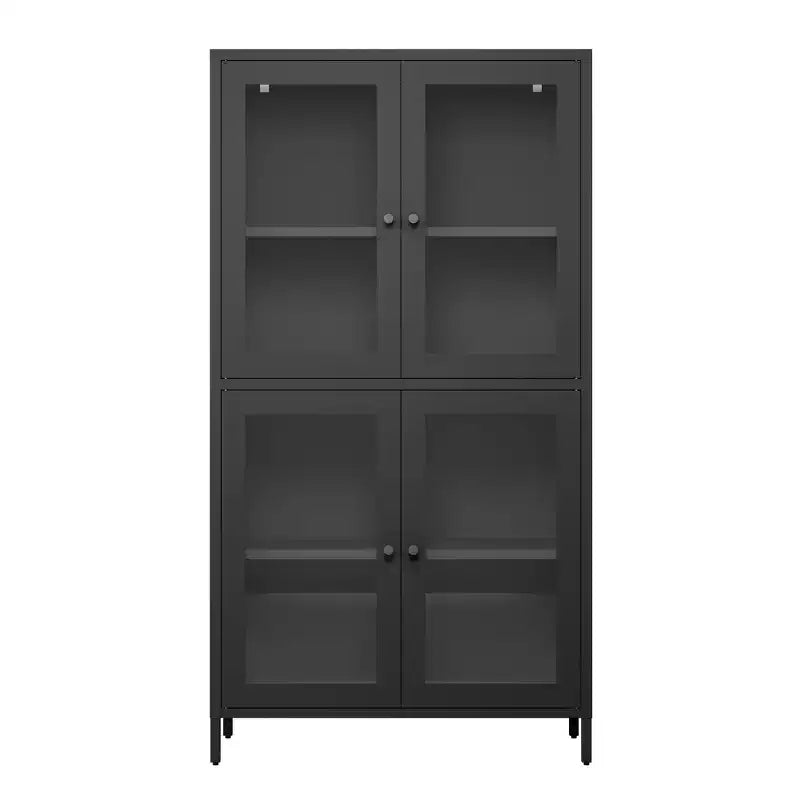 Homy Casa Armoire de rangement classique en métal avec 4 portes vitrées, acier noir