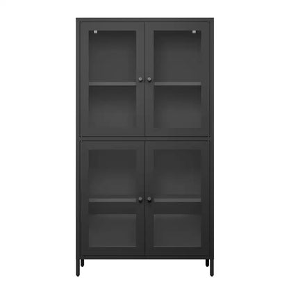 Homy Casa Armoire de rangement classique en métal avec 4 portes vitrées, acier noir
