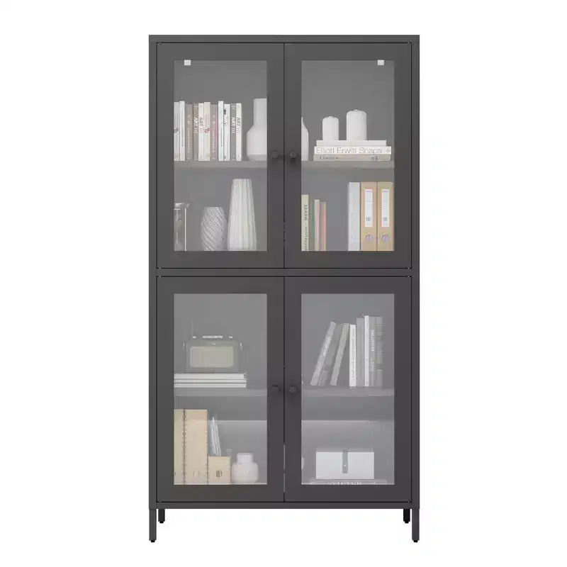 Homy Casa Armoire de rangement classique en métal avec 4 portes vitrées, acier noir
