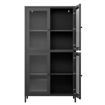 Homy Casa Armoire de rangement classique en métal avec 4 portes vitrées, acier noir