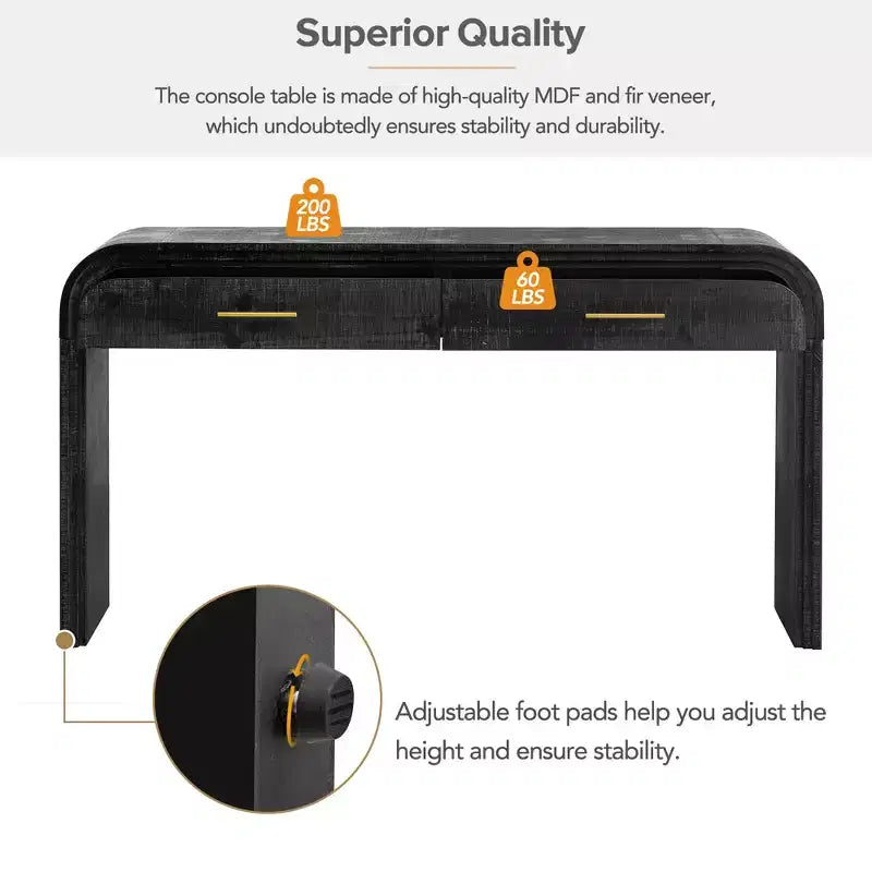 Console incurvée avec 2 tiroirs pour entrée, table d'entrée minimaliste en bois avec rangement pour salon