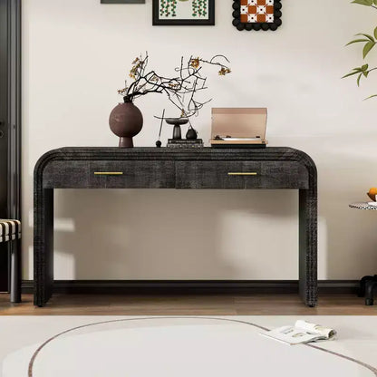 Console incurvée avec 2 tiroirs pour entrée, table d'entrée minimaliste en bois avec rangement pour salon