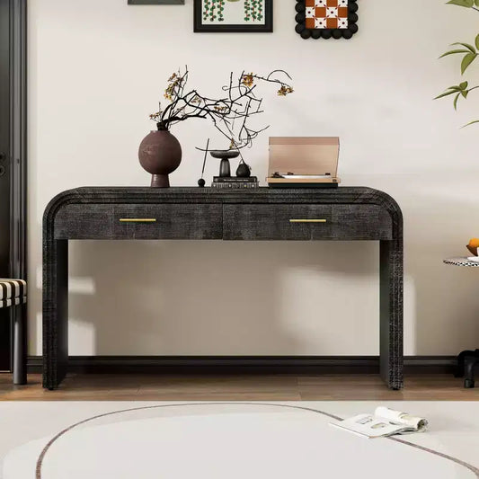 Console incurvée avec 2 tiroirs pour entrée, table d'entrée minimaliste en bois avec rangement pour salon