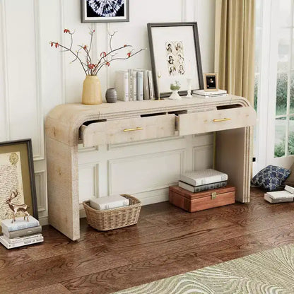 Console incurvée avec 2 tiroirs pour entrée, table d'entrée minimaliste en bois avec rangement pour salon