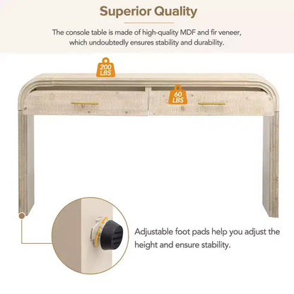 Console incurvée avec 2 tiroirs pour entrée, table d'entrée minimaliste en bois avec rangement pour salon