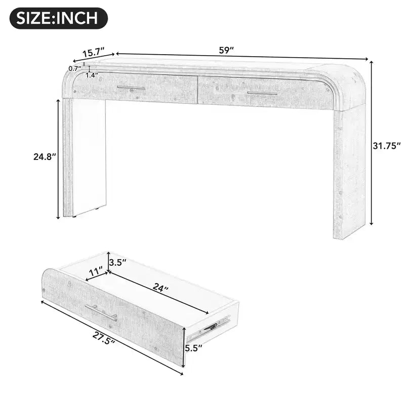 Console incurvée avec 2 tiroirs pour entrée, table d'entrée minimaliste en bois avec rangement pour salon