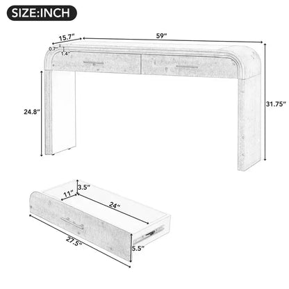 Console incurvée avec 2 tiroirs pour entrée, table d'entrée minimaliste en bois avec rangement pour salon