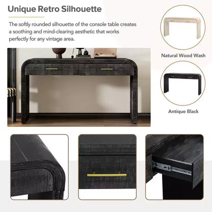 Console incurvée avec 2 tiroirs pour entrée, table d'entrée minimaliste en bois avec rangement pour salon
