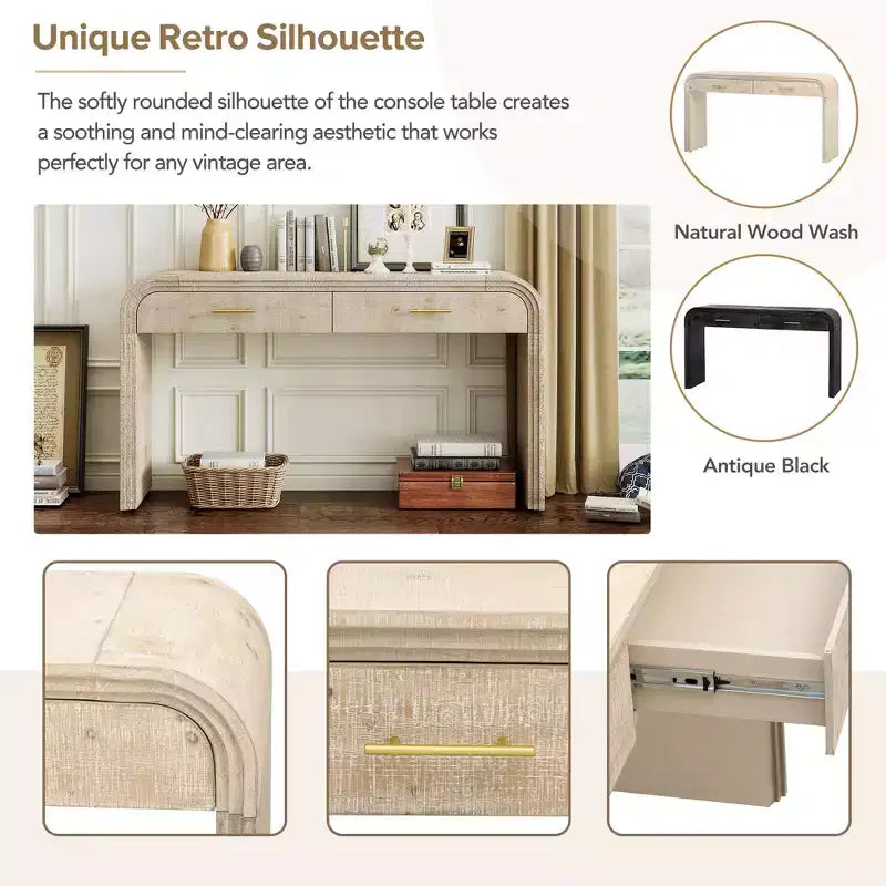 Console incurvée avec 2 tiroirs pour entrée, table d'entrée minimaliste en bois avec rangement pour salon
