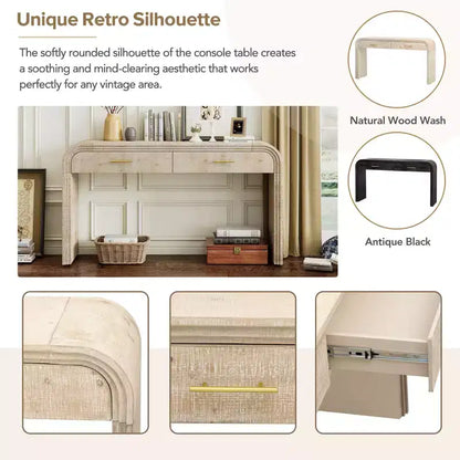 Console incurvée avec 2 tiroirs pour entrée, table d'entrée minimaliste en bois avec rangement pour salon