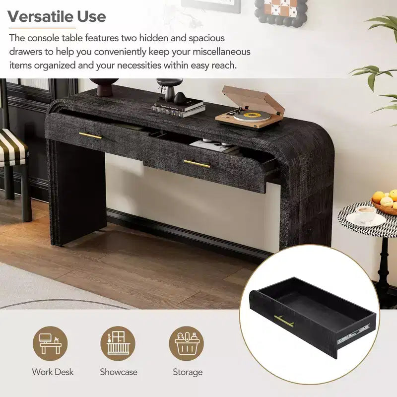 Console incurvée avec 2 tiroirs pour entrée, table d'entrée minimaliste en bois avec rangement pour salon