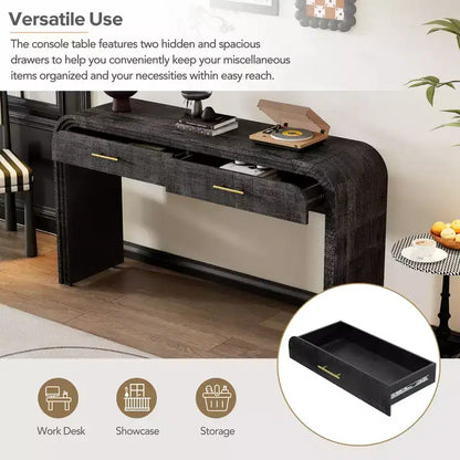 Console incurvée avec 2 tiroirs pour entrée, table d'entrée minimaliste en bois avec rangement pour salon
