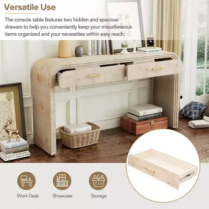 Console incurvée avec 2 tiroirs pour entrée, table d'entrée minimaliste en bois avec rangement pour salon