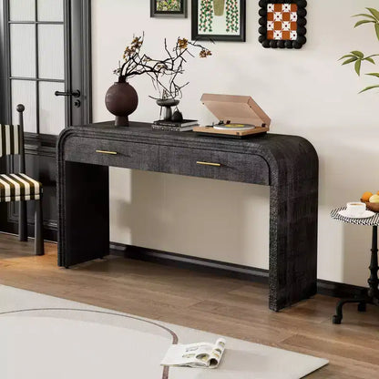 Curved Console Table with 2 Drawers for Entryway, Wood Minimalist Entryway Table with Stroage for Living Room