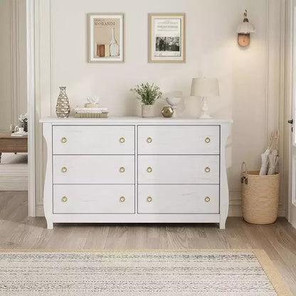 Commode blanche à 6 tiroirs de 120 cm, meuble de rangement autoportant pour chambre à coucher, salon et entrée, assemblage facile, design peu encombrant
