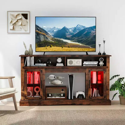 Meuble TV Costway avec lumières LED, télécommande, rangements et étagères réglables