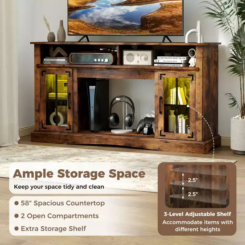 Meuble TV Costway avec lumières LED, télécommande, rangements et étagères réglables