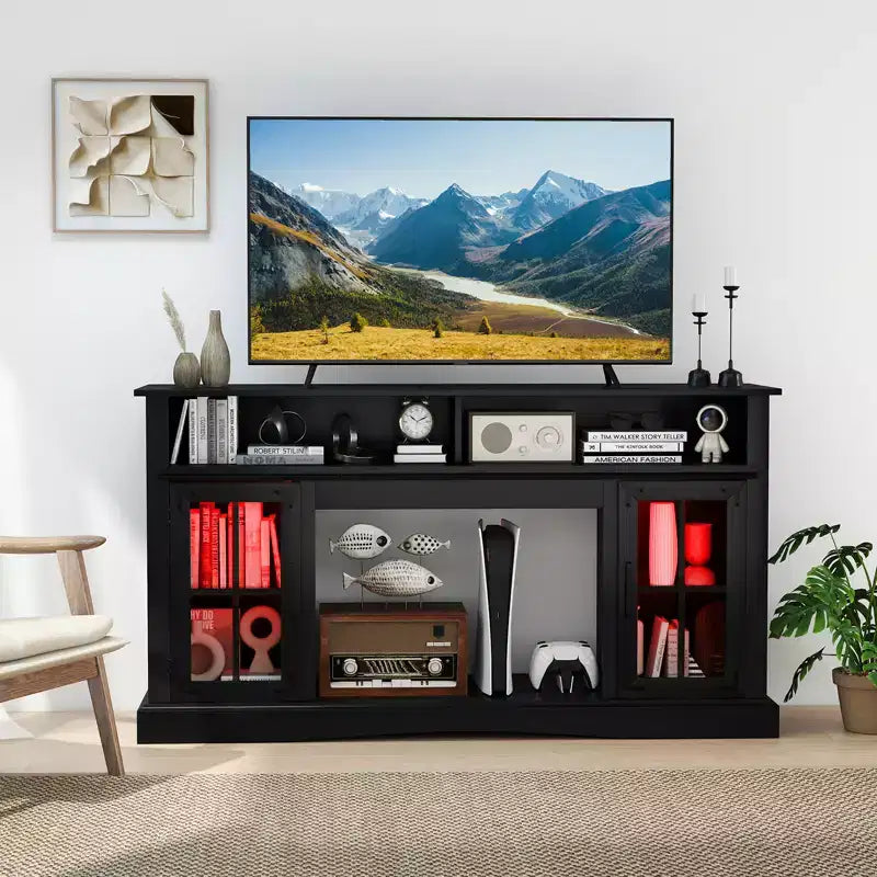 Meuble TV Costway avec lumières LED, télécommande, rangements et étagères réglables