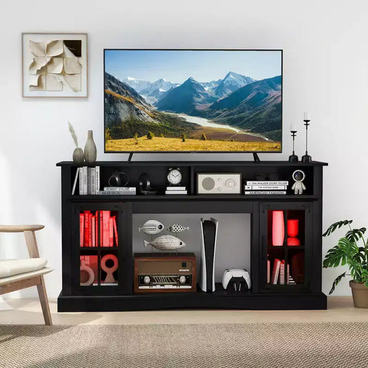 Meuble TV Costway avec lumières LED, télécommande, rangements et étagères réglables