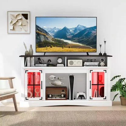 Meuble TV Costway avec lumières LED, télécommande, rangements et étagères réglables