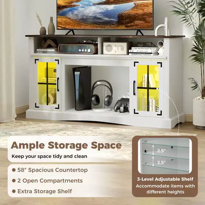 Meuble TV Costway avec lumières LED, télécommande, rangements et étagères réglables