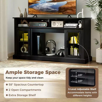 Meuble TV Costway avec lumières LED, télécommande, rangements et étagères réglables