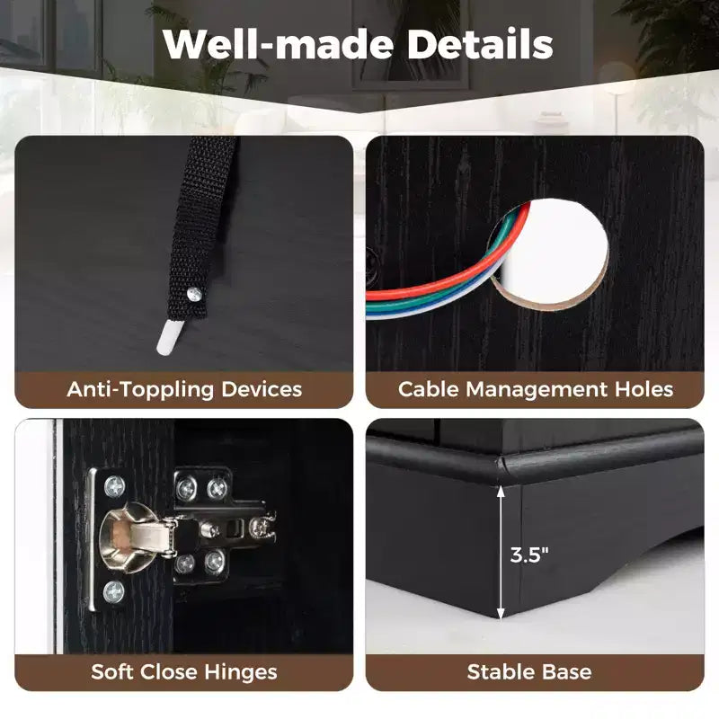 Meuble TV Costway avec lumières LED, télécommande, rangements et étagères réglables