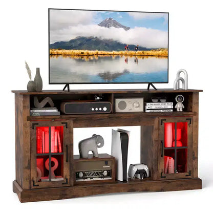 Meuble TV Costway avec lumières LED, télécommande, rangements et étagères réglables
