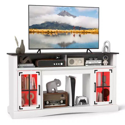 Meuble TV Costway avec lumières LED, télécommande, rangements et étagères réglables