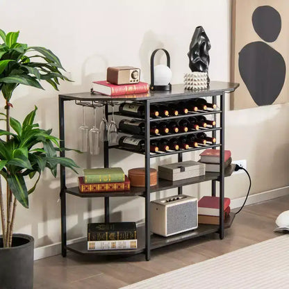 Meuble de bar Costway à 3 niveaux avec étagères de rangement, porte-verres et porte-bouteilles