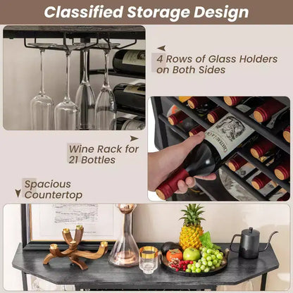 Meuble de bar Costway à 3 niveaux avec étagères de rangement, porte-verres et porte-bouteilles
