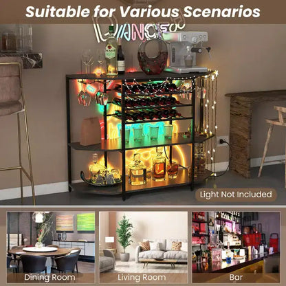 Meuble de bar Costway à 3 niveaux avec étagères de rangement, porte-verres et porte-bouteilles