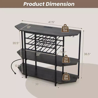Meuble de bar Costway à 3 niveaux avec étagères de rangement, porte-verres et porte-bouteilles