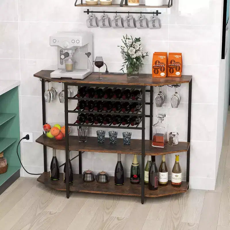 Meuble de bar Costway à 3 niveaux avec étagères de rangement, porte-verres et porte-bouteilles