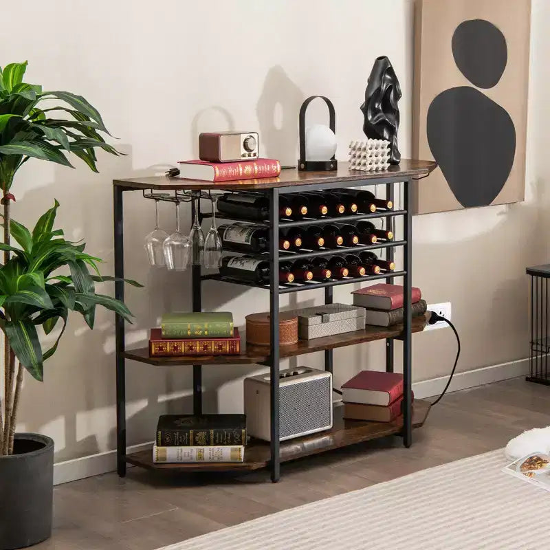 Meuble de bar Costway à 3 niveaux avec étagères de rangement, porte-verres et porte-bouteilles