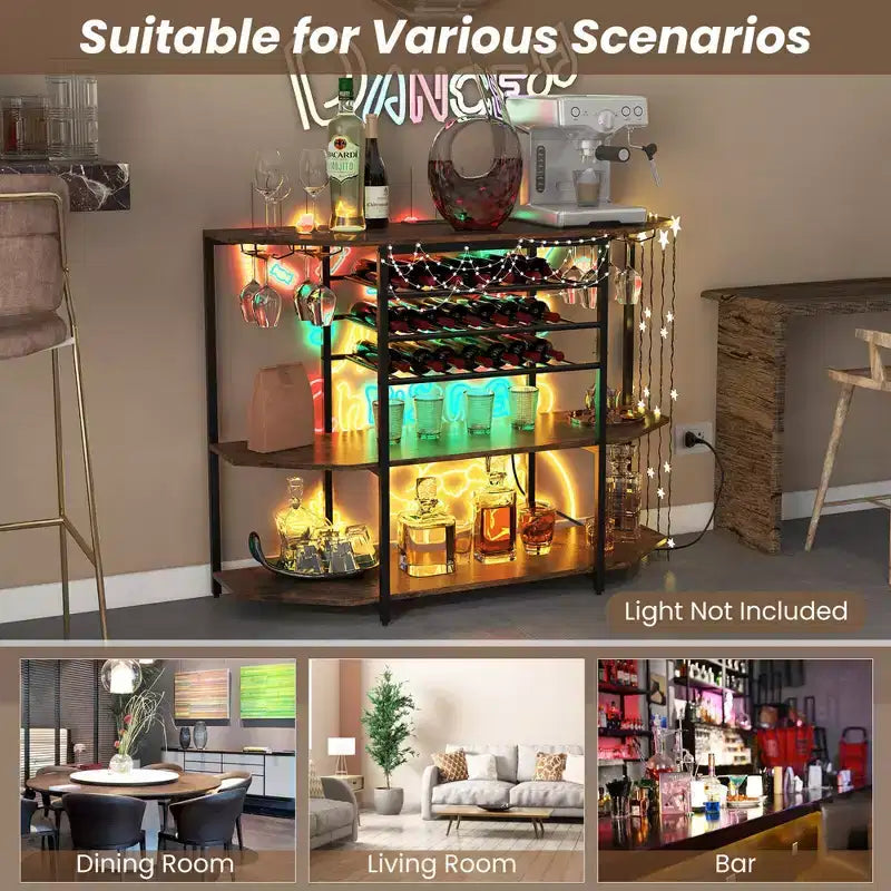 Meuble de bar Costway à 3 niveaux avec étagères de rangement, porte-verres et porte-bouteilles