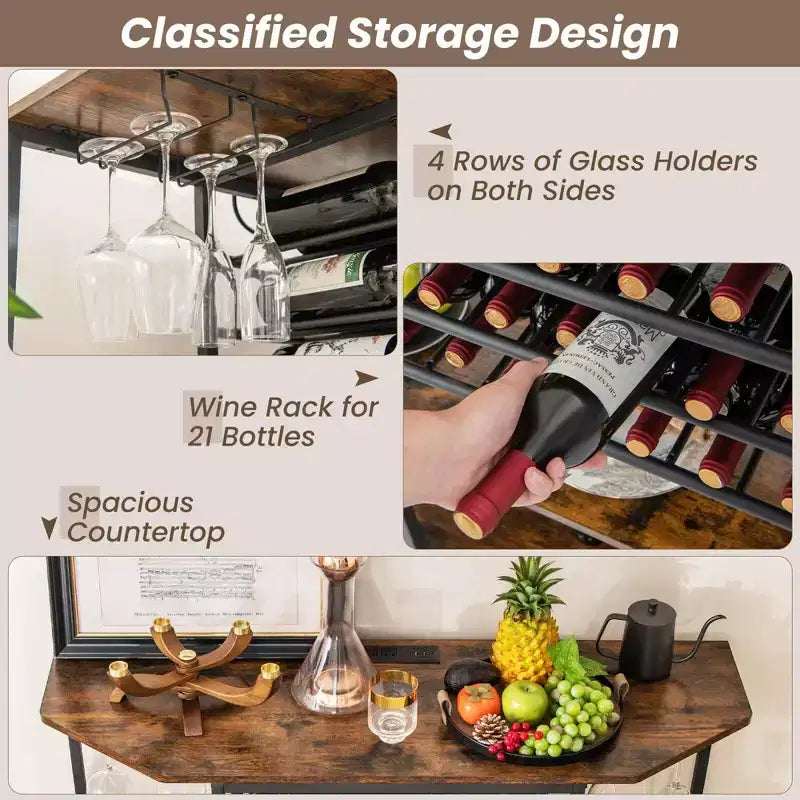 Meuble de bar Costway à 3 niveaux avec étagères de rangement, porte-verres et porte-bouteilles