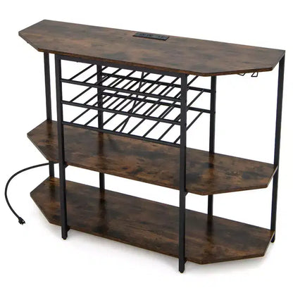 Meuble de bar Costway à 3 niveaux avec étagères de rangement, porte-verres et porte-bouteilles