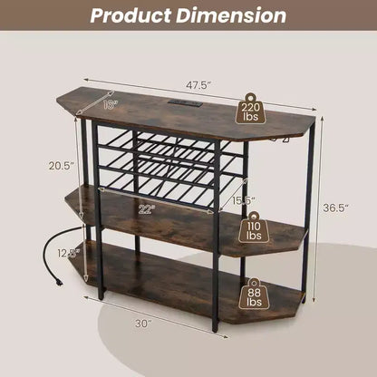 Meuble de bar Costway à 3 niveaux avec étagères de rangement, porte-verres et porte-bouteilles