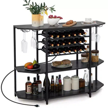 Meuble de bar Costway à 3 niveaux avec étagères de rangement, porte-verres et porte-bouteilles