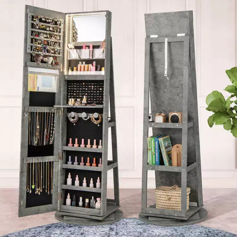 Costway Armoire à bijoux rotative à 360° avec miroir, modes LED 3 couleurs, verrouillable