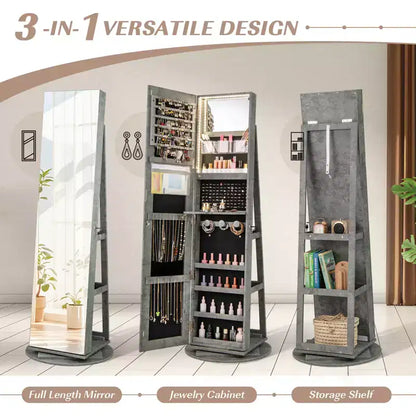 Costway Armoire à bijoux rotative à 360° avec miroir, modes LED 3 couleurs, verrouillable