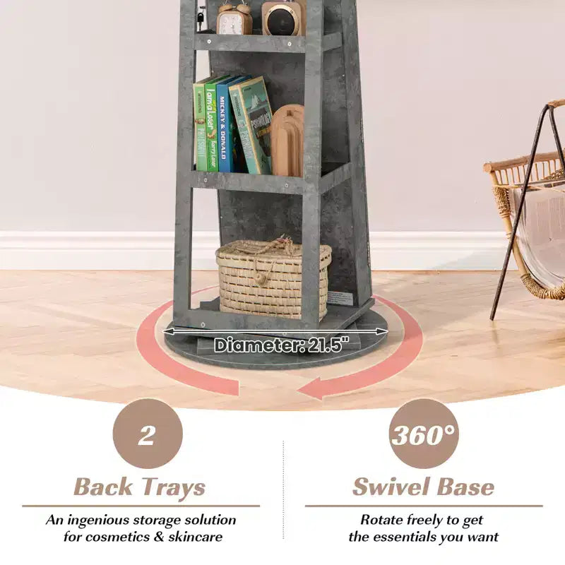 Costway Armoire à bijoux rotative à 360° avec miroir, modes LED 3 couleurs, verrouillable